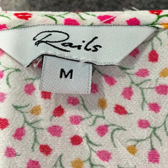 Rails Koreen Flower Vines Wrap Mini Dress White Pink Lined Short Sleeve Size M - Picture 6 of 8